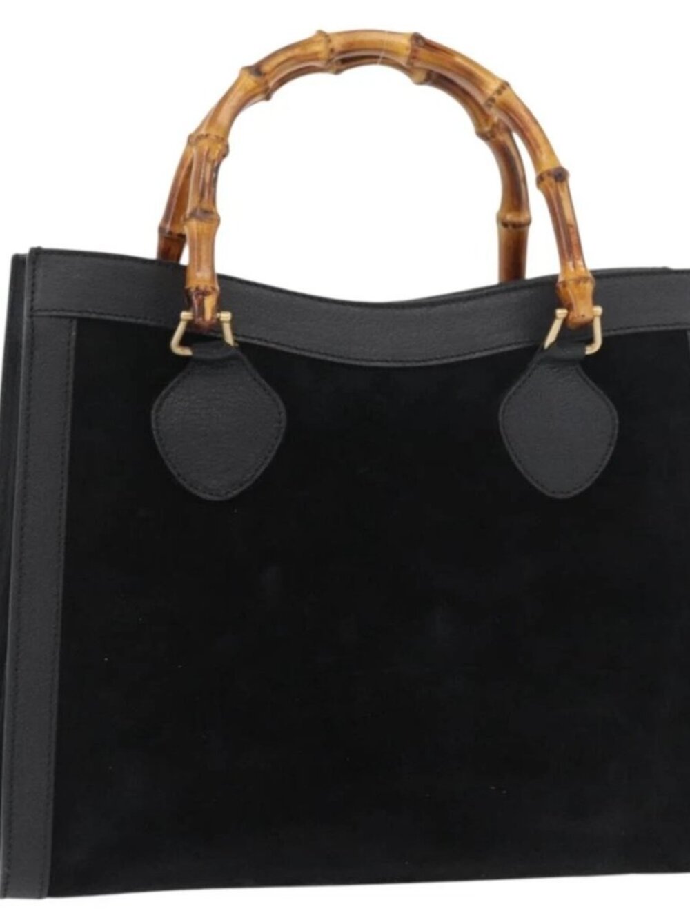 GUCCI Bamboo Hand Bag Suede Black Gold 002 0260 Auth ep14225